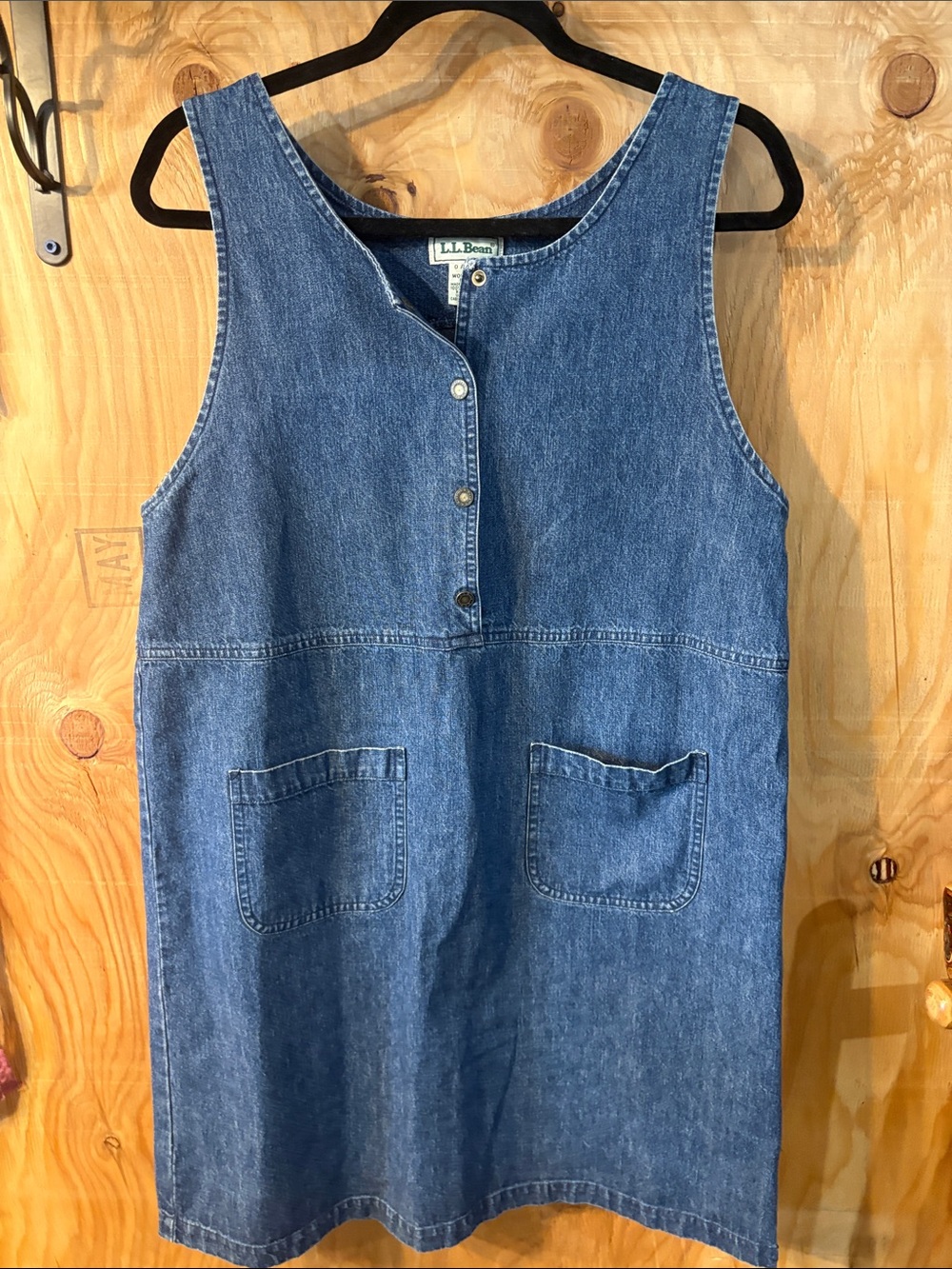 L.L. Bean Blue Denim Jumper Dress with Front Pockets